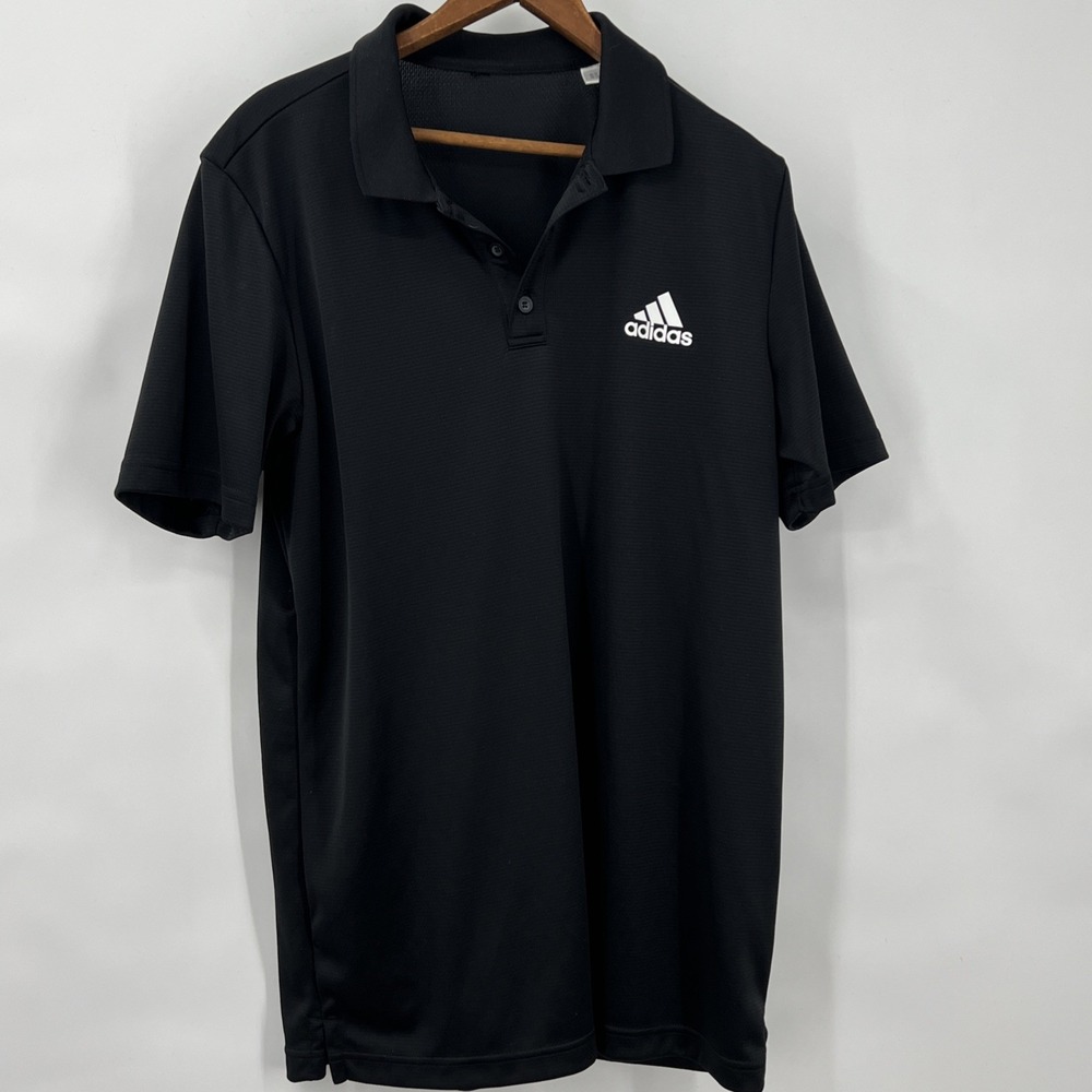 Adidas‎ Polo Shirt Men's Size L Black Short Sleeve Collared Mesh Logo Golf
